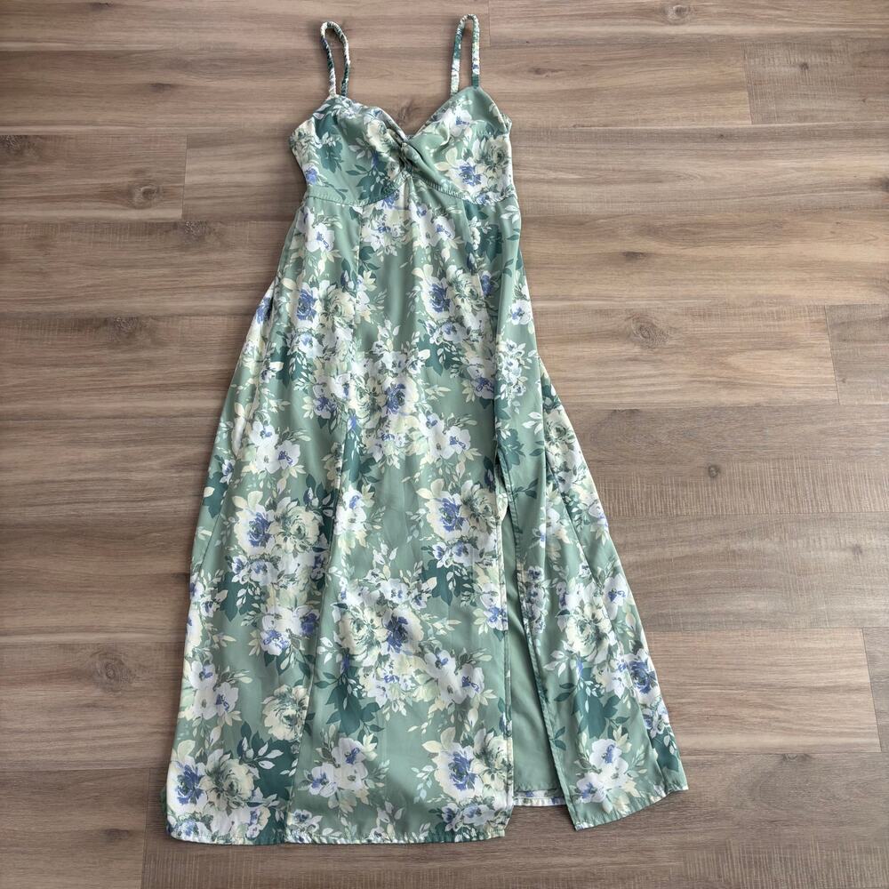 Abercrombie & Fitch Twist Front Midi Dress Women Size Small Petite Green Floral